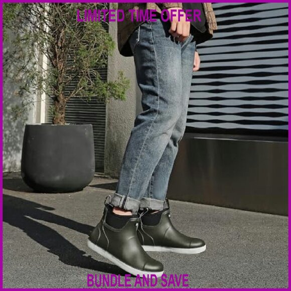 Men's Waterproof Rubber Deck Boots Non-Slip Fishing Garden Work - Picture 4 of 8